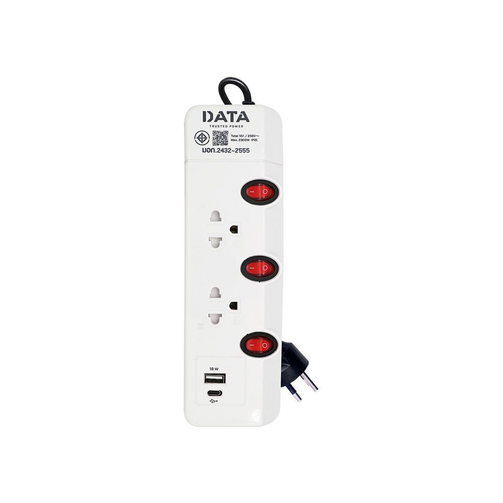 DATA ปลั๊กไฟ2ช่อง3สวิทซ์ USB A+C สายยาว 3ม. HMWC3226