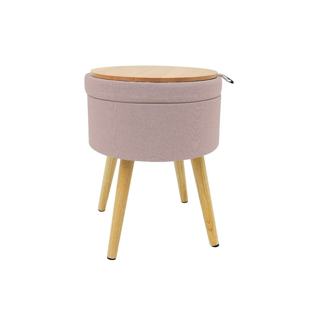 สตูลเก็บของกลม ขาไม้พร้อมฝา #HS-WL14 (คละแบบ)