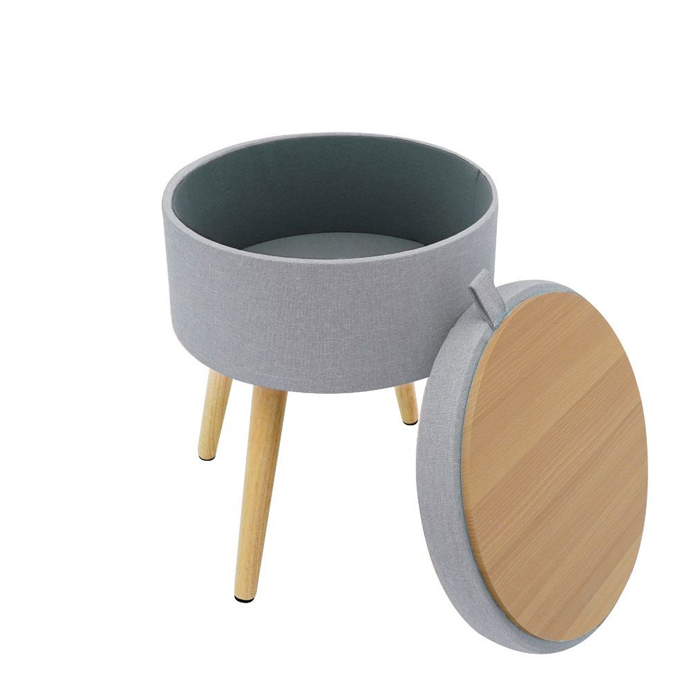 สตูลเก็บของกลม ขาไม้พร้อมฝา #HS-WL14 (คละแบบ)