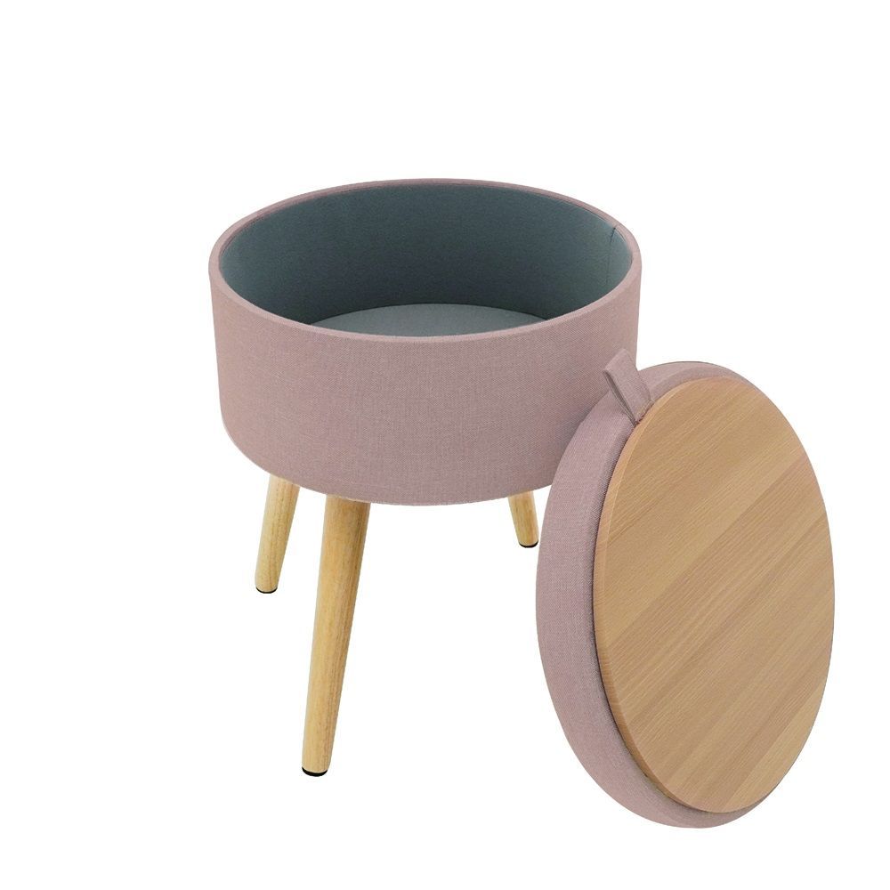 สตูลเก็บของกลม ขาไม้พร้อมฝา #HS-WL14 (คละแบบ)