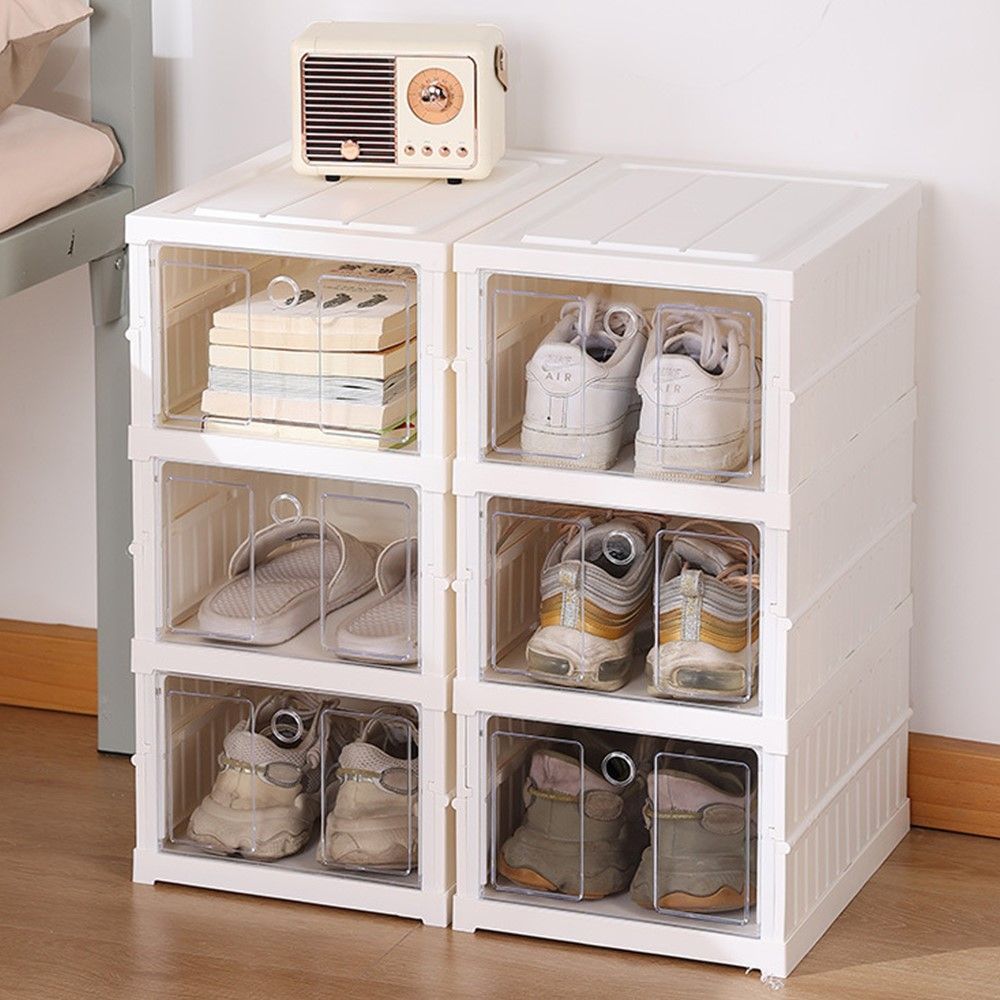 กล่องรองเท้าพลาสติกพับได้ สีขาว3ชั้น