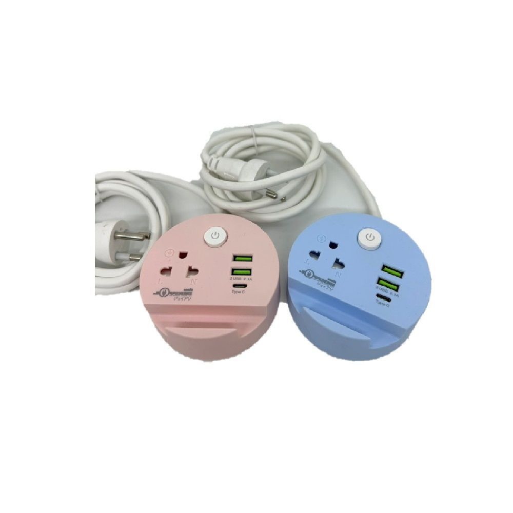JOYOUS ปลั๊กไฟทรงกลม 1 ช่อง 1 สวิตช์ 2 เมตร USB (คละสี)