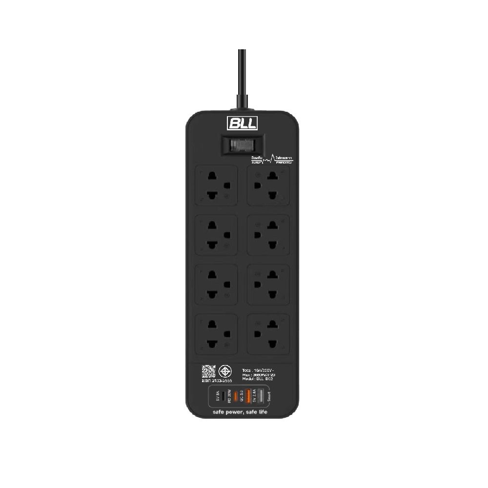 BLL ปลั๊กพ่วง 8 ช่อง 1 สวิตซ์ + 2 USB 2 TYPE C 3 เมตร