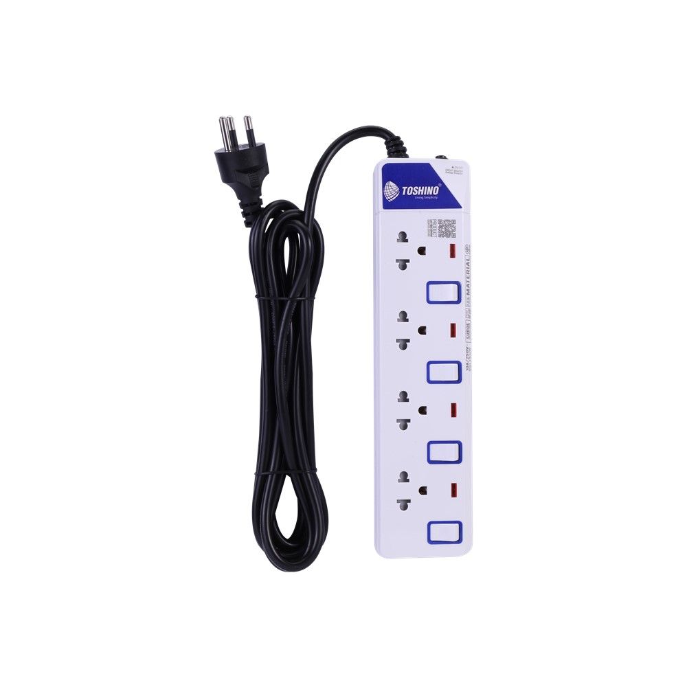 TOSHINO PLUG 4 SOCKETS 4 SWITCH WHITE 5 M