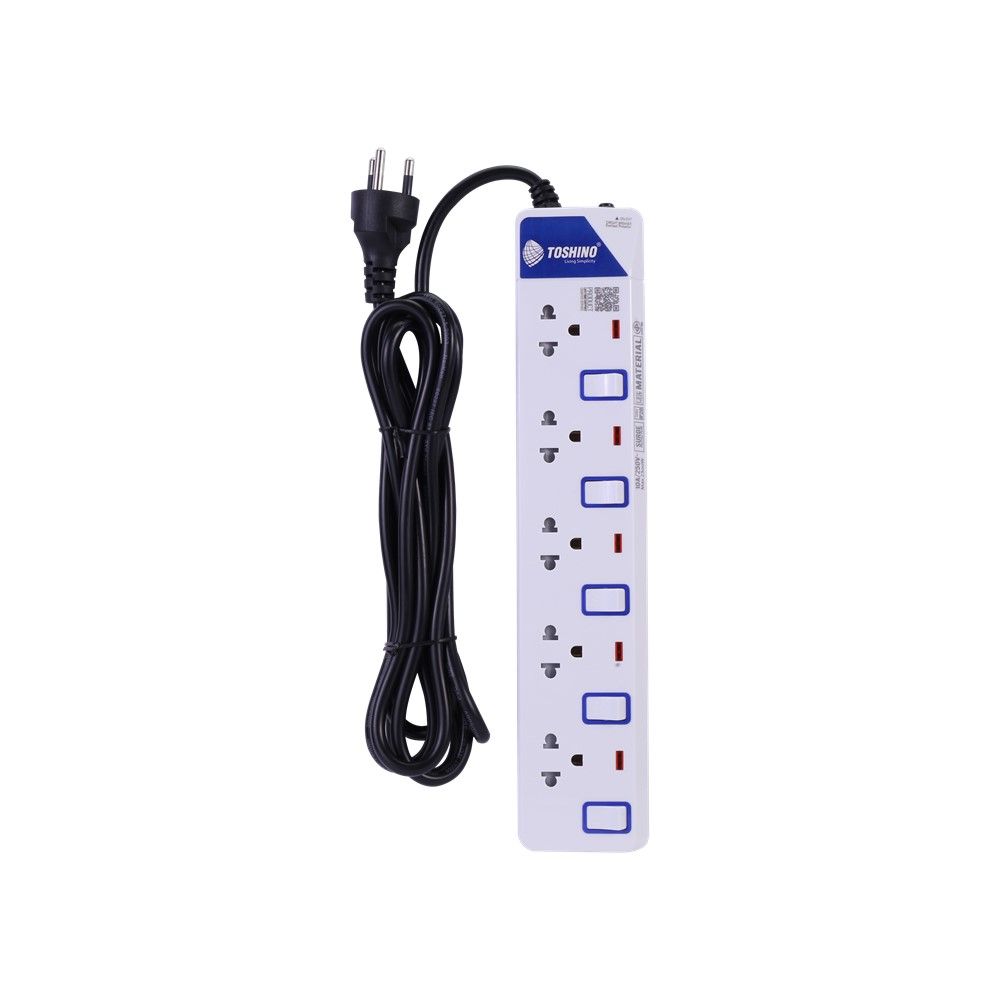 TOSHINO PLUG 5 SOCKETS 5 SWITCH WHITE 3 M