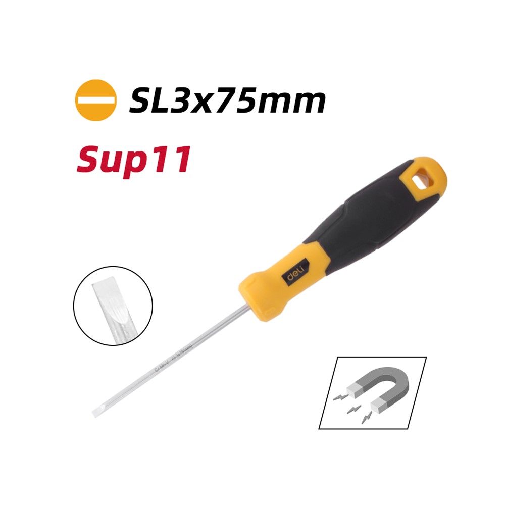 DELI ไขควงปากแบน CR-V 3 มม. X 75 มม. รุ่น EDL6330751