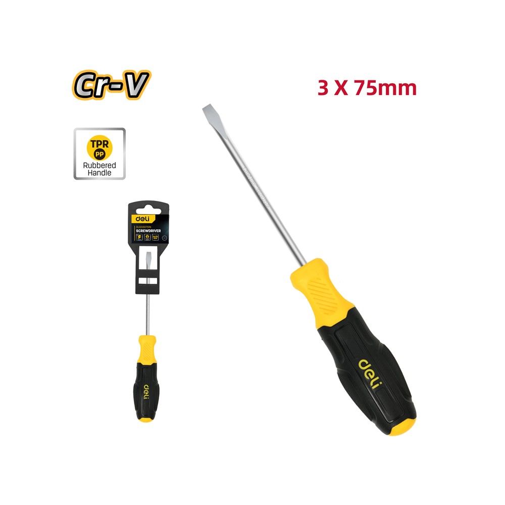 DELI ไขควงปากแบน CR-V 3 มม. X 75 มม.