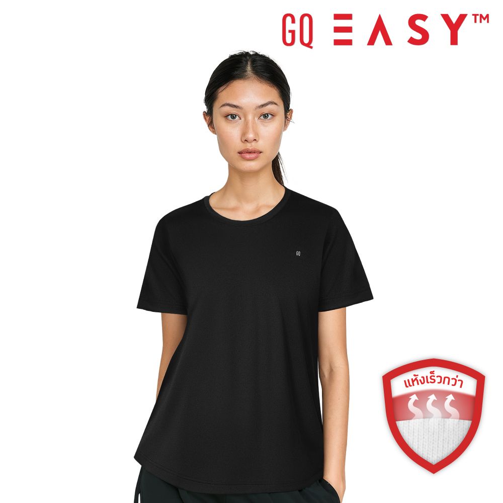 GQ EASY เสื้อกีฬาคอกลมสีดำ M