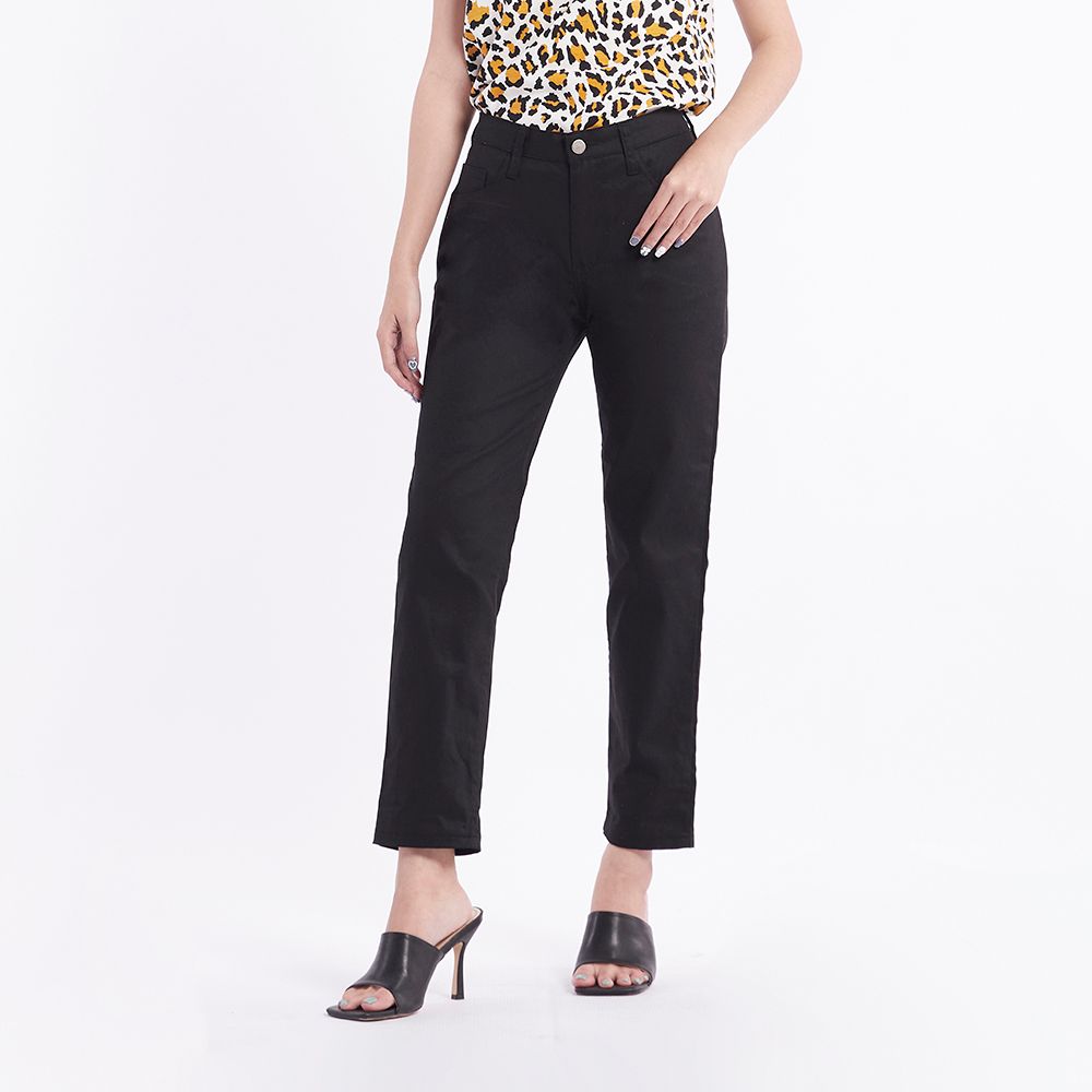 MESTYLE กางเกงขายาวทวิลทรงขาตรง สีดำ ไซซ์ 29