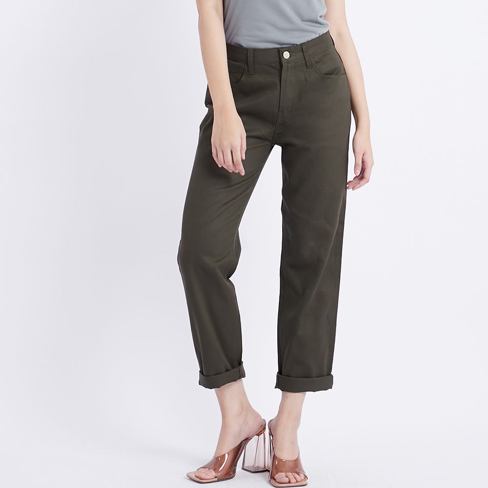 MESTYLE กางเกงขายาวทวิลทรงขาตรง สีเขียว ไซซ์ 36