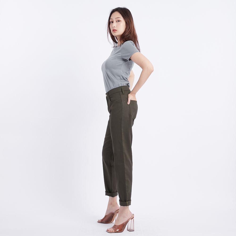 MESTYLE กางเกงขายาวทวิลทรงขาตรง สีเขียว ไซซ์ 36
