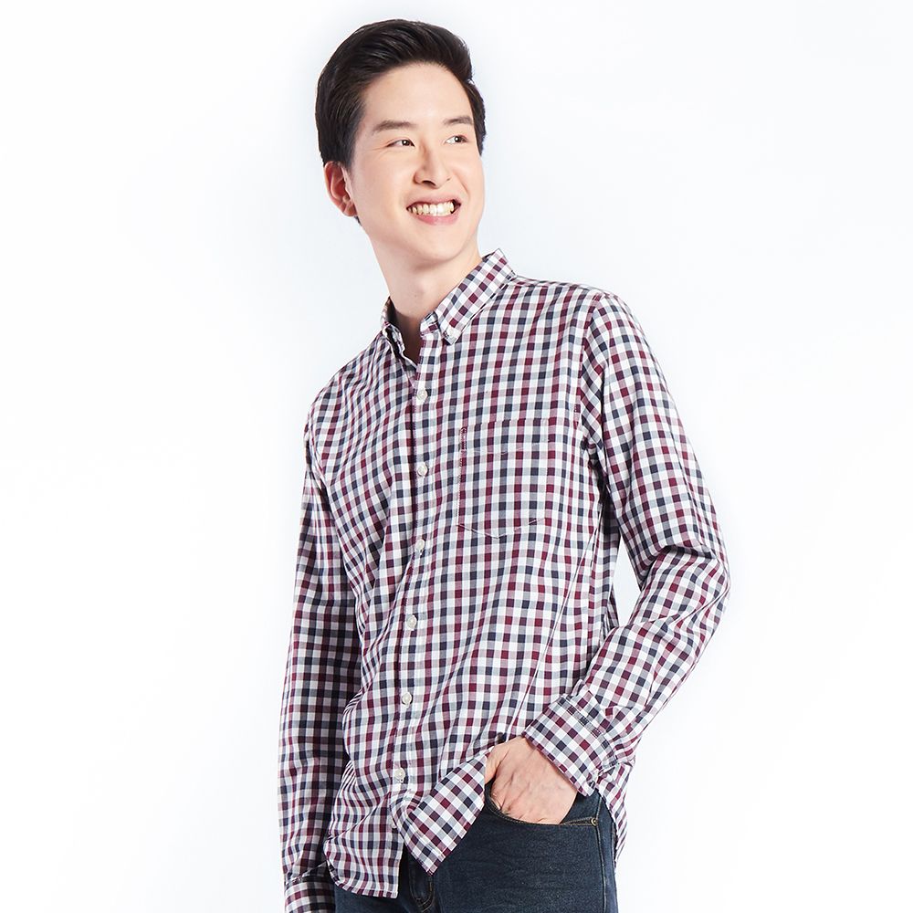 MESTYLE เชิ้ตแขนยาวทอลาย สีม่วง ไซซ์ L