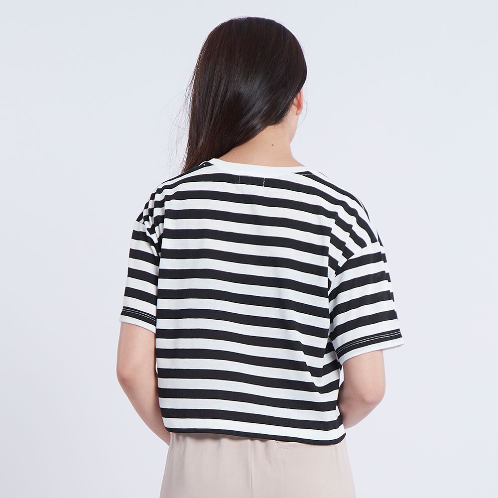 MESTYLE เสื้อยืดลายริ้ว สีดำ ไซซ์ XL