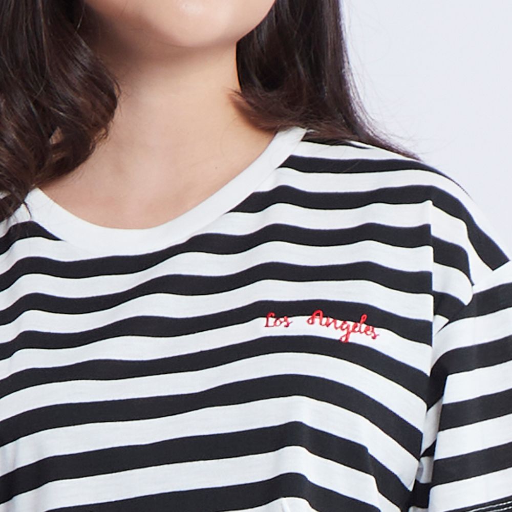 MESTYLE เสื้อยืดลายริ้ว สีดำ ไซซ์ XL