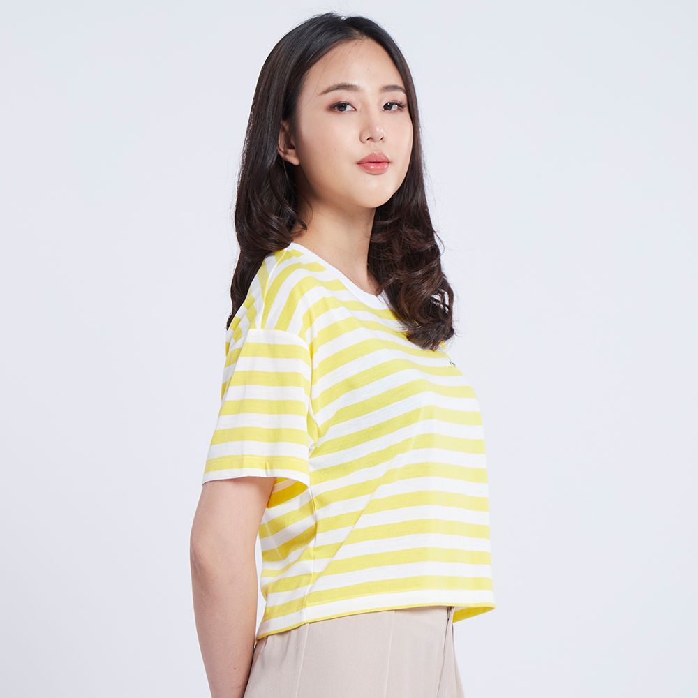 MESTYLE เสื้อยืดลายริ้ว สีเหลือง ไซส์ L