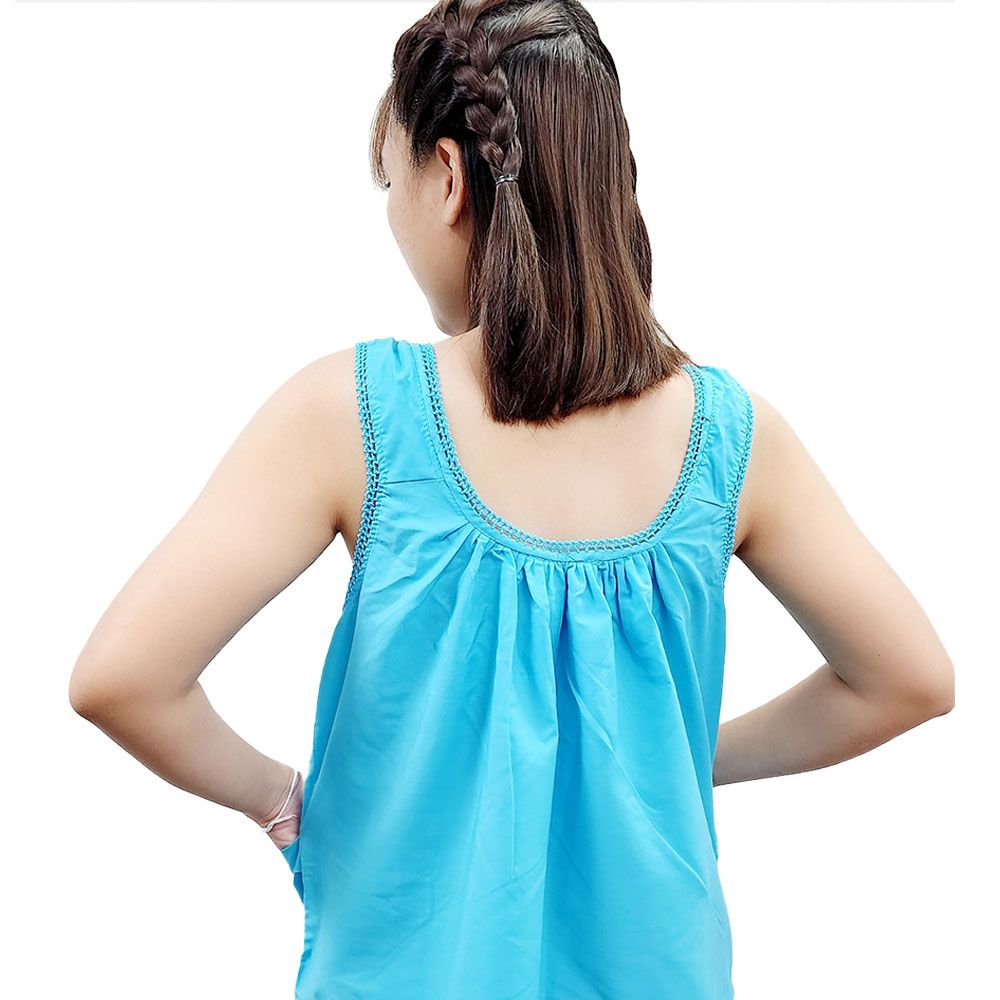 เสื้อคอกระเช้าถักโครเชท์สีฟ้า สีฟ้า XL