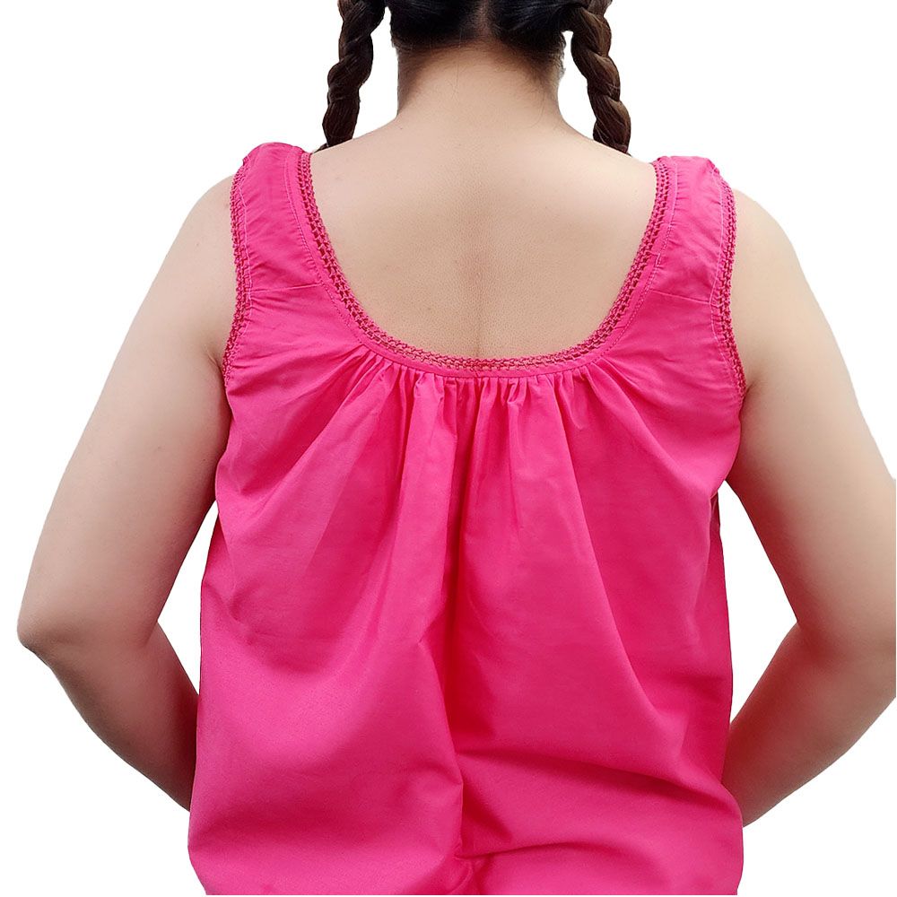 เสื้อคอกระเช้าถักโครเชท์ชมพู สีชมพู XL