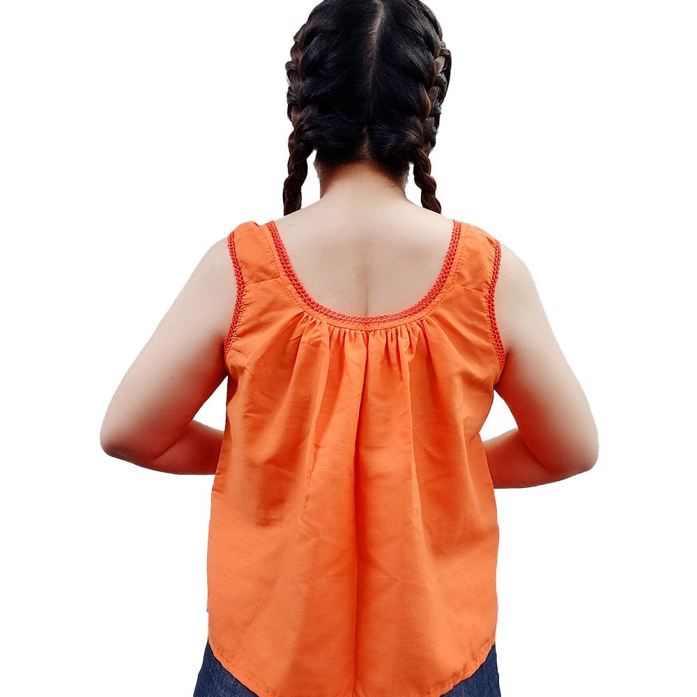 เสื้อคอกระเช้าถักโครเชท์ส้ม สีส้ม XL