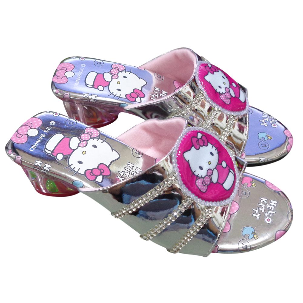 รองเท้าเด็กหญิงส้นแก้วมีไฟ KITTY สีเงิน SIZE 25