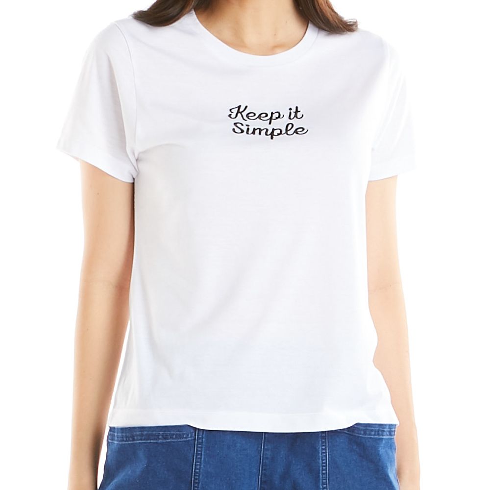 ME STYLE เสื้อยืดแต่งลายปัก ขาว M