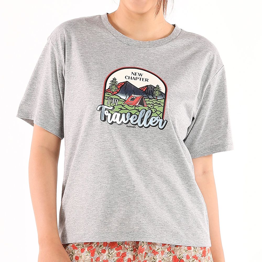 ME STYLE เสื้อยืดพิมพ์ลาย เทา XL