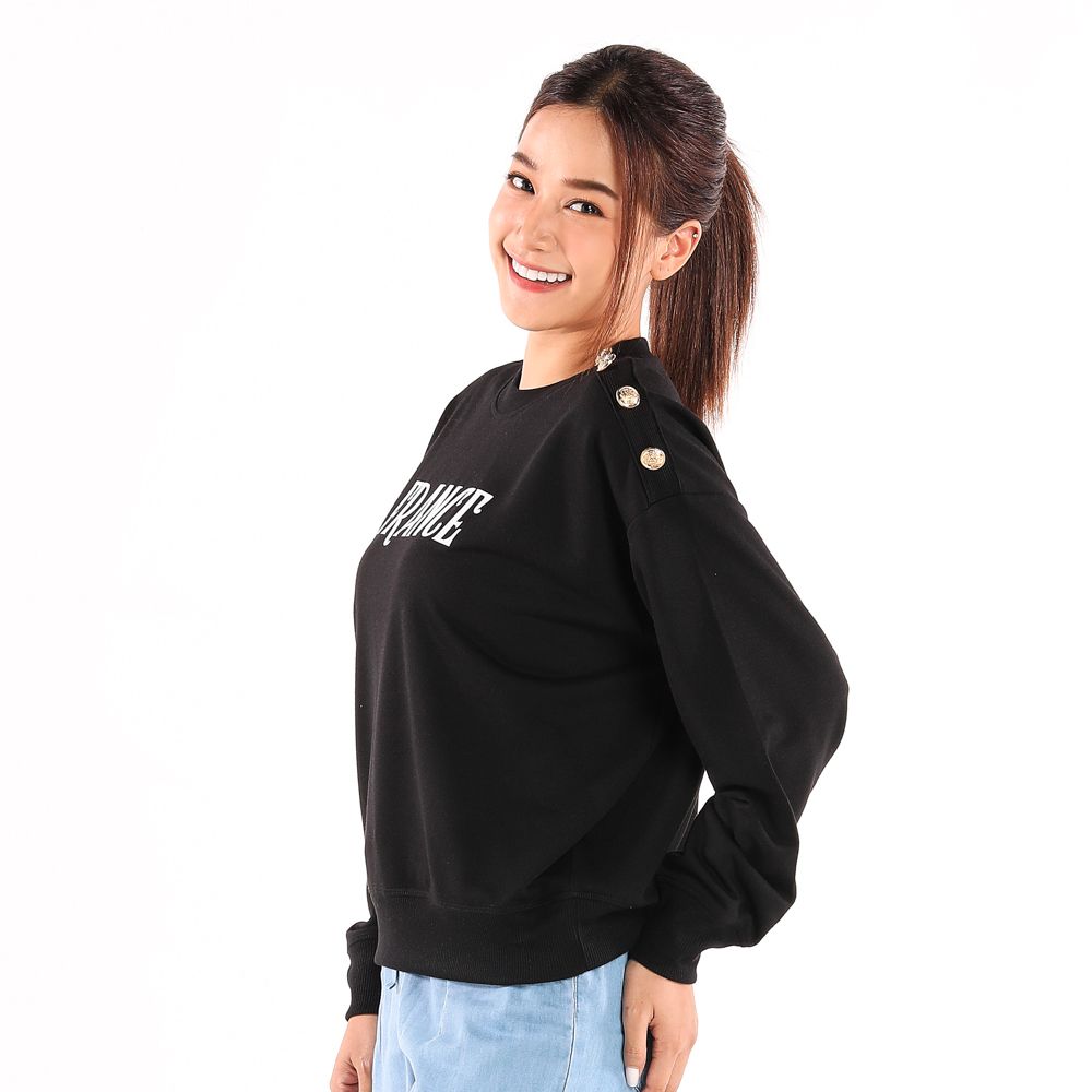 MESTYLE เสื้อแขนยาวแต่งกระดุม สีดำ ไซซ์ L