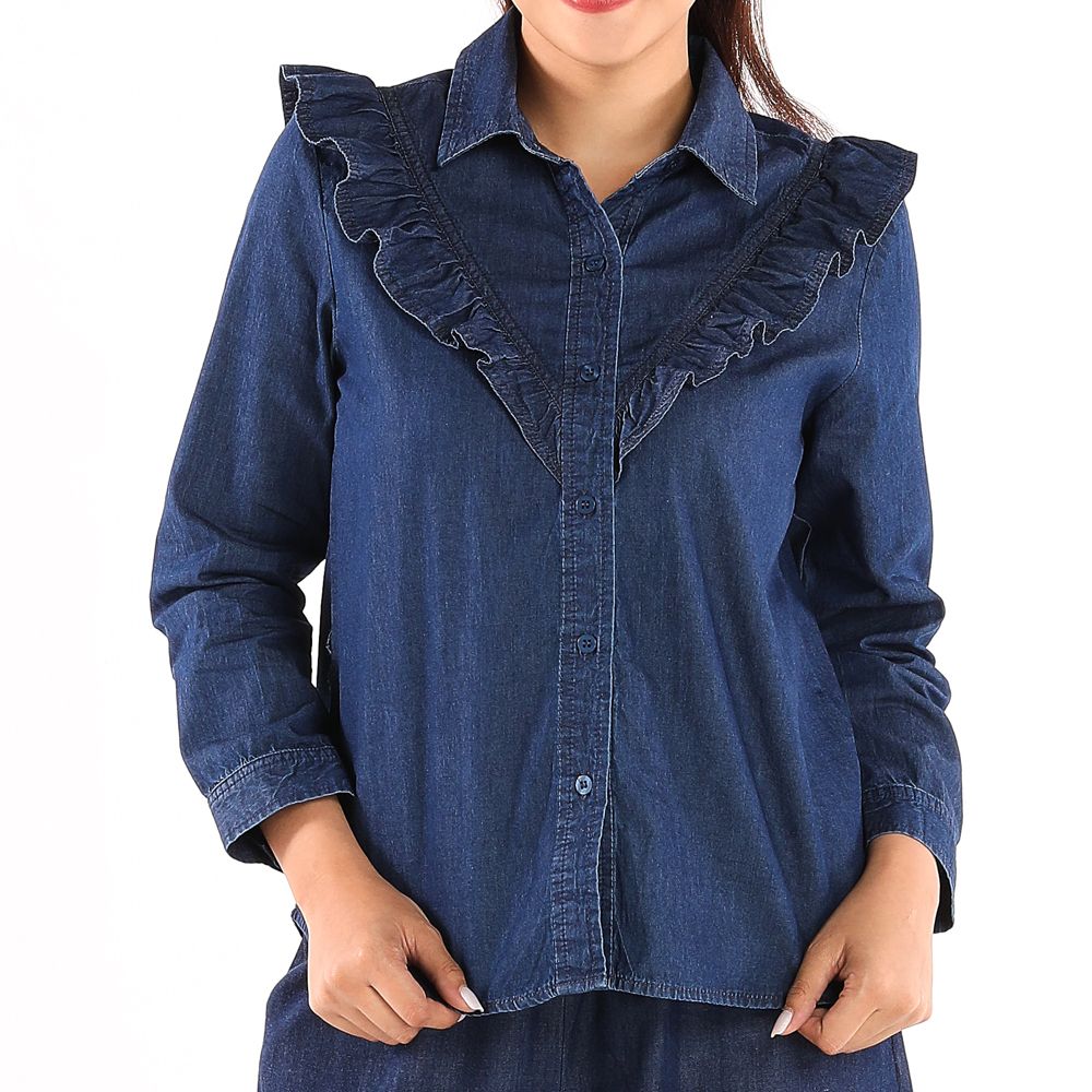 ME STYLE DENIM SHIRT WITH FRILL DARK COLOR L