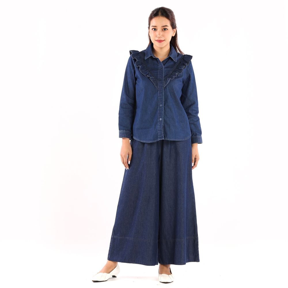 ME STYLE DENIM SHIRT WITH FRILL DARK COLOR L