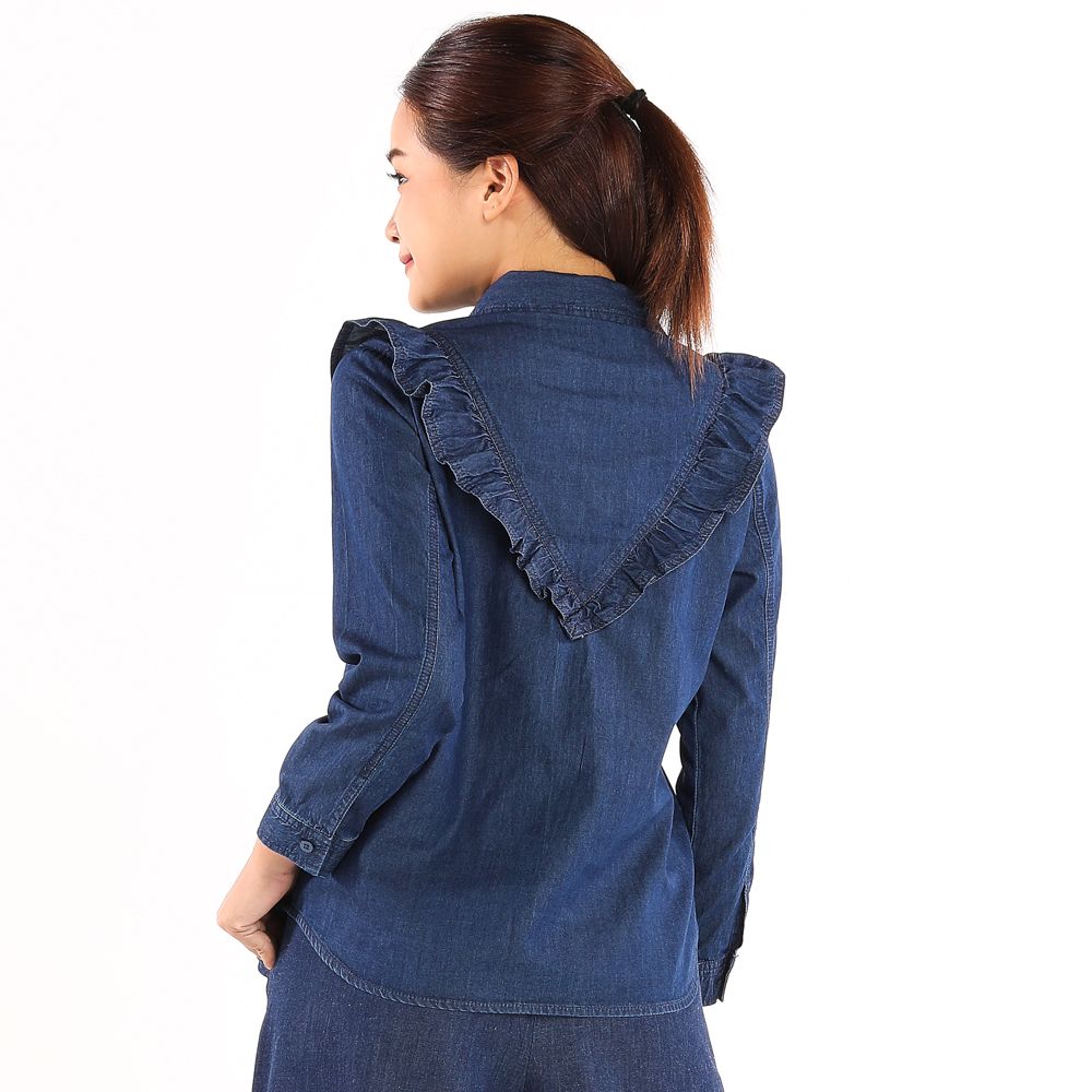 ME STYLE DENIM SHIRT WITH FRILL DARK COLOR L