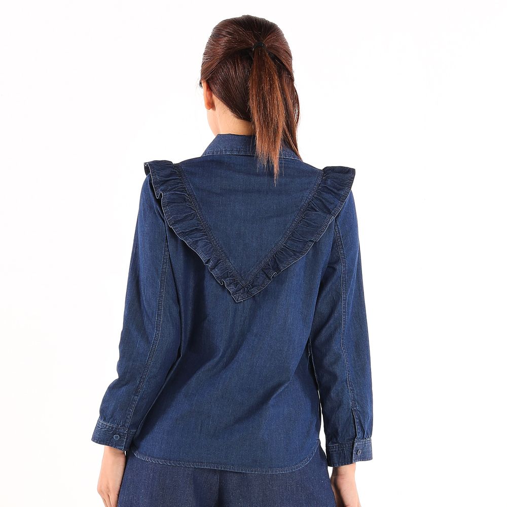 ME STYLE DENIM SHIRT WITH FRILL DARK COLOR L