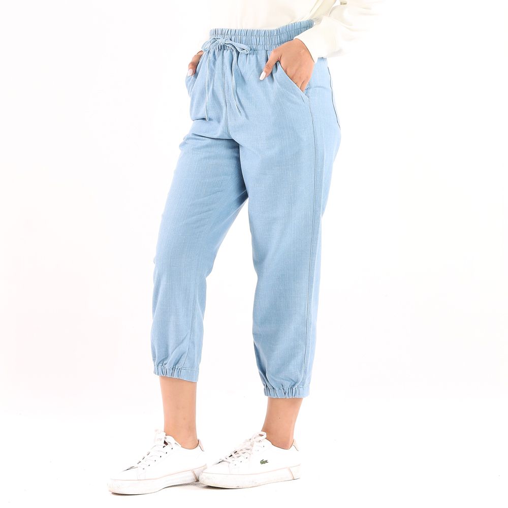 ME STYLE DENIM CAPRI WITH ELASTIC WAIST LIGHT BLUE M
