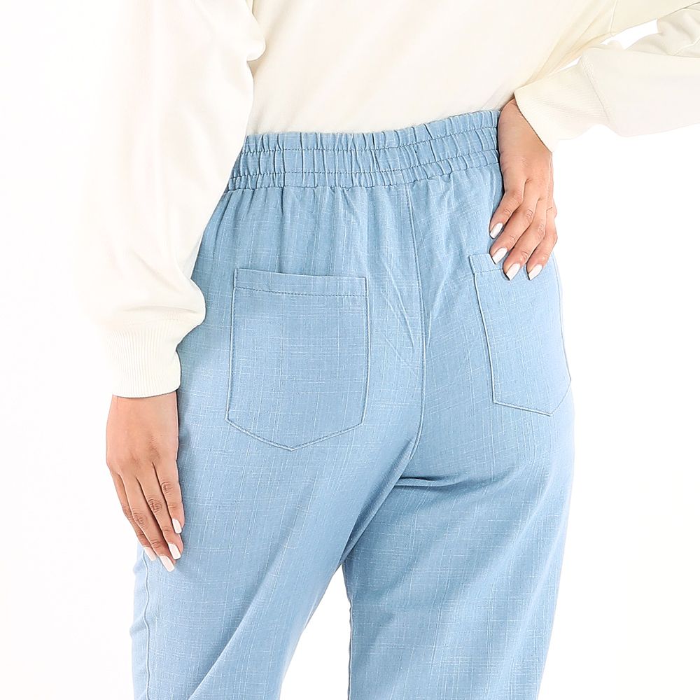 ME STYLE DENIM CAPRI WITH ELASTIC WAIST LIGHT BLUE M