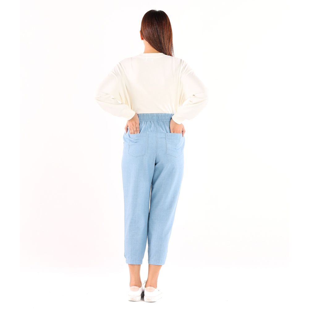 MESTYLE DENIM CAPRI WITH ELASTIC WAIST LIGHT BLUE SIZE XL