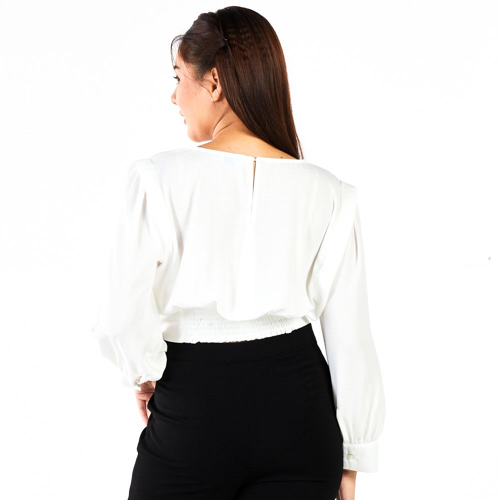 MESTYLE LONG SLEEVE CROPPED BLOUSE CREAM WHITE SIZE M
