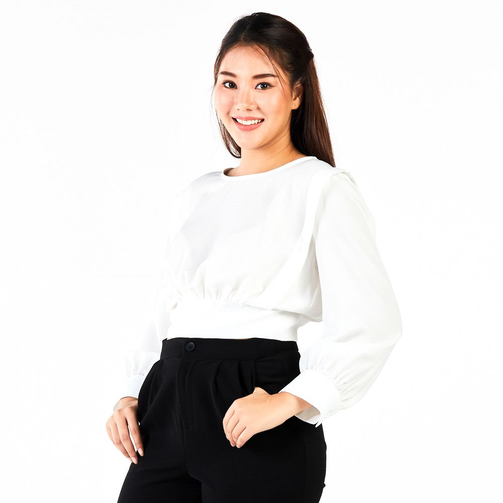 MESTYLE เสื้อแขนยาวครอป สีขาวครีม ไซซ์ L