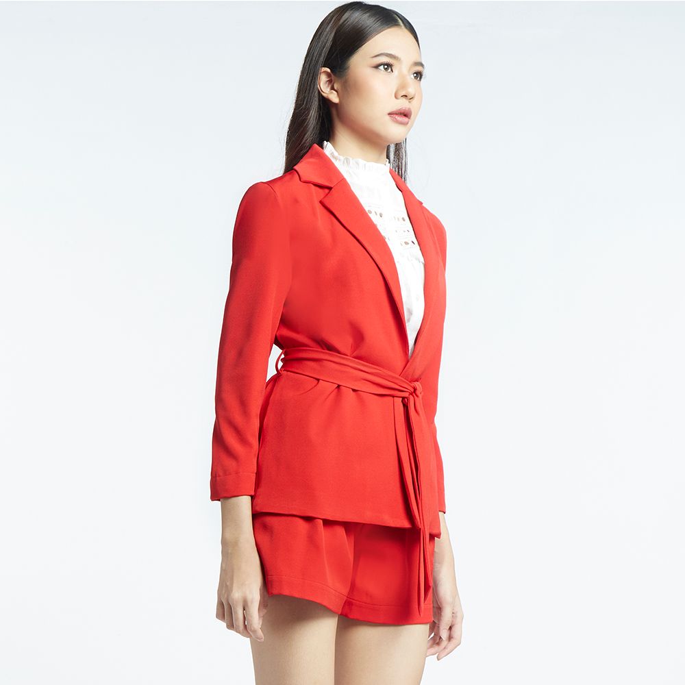 MESTYLE เสื้อแจ็กเก็ตแต่งดีเทล สีแดง ไซซ์ L