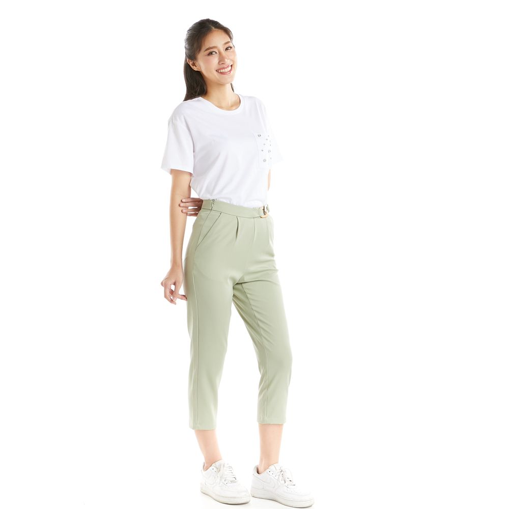 ME STYLE กางเกงขายาวแต่งดีเทล เขียว L