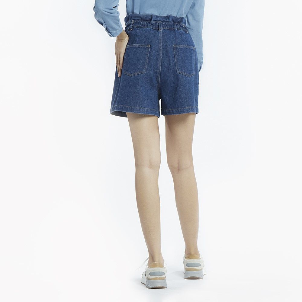 MESTYLE กางเกงยีนส์ขาสั้นเอวสูง สีเข้ม ไซซ์ L