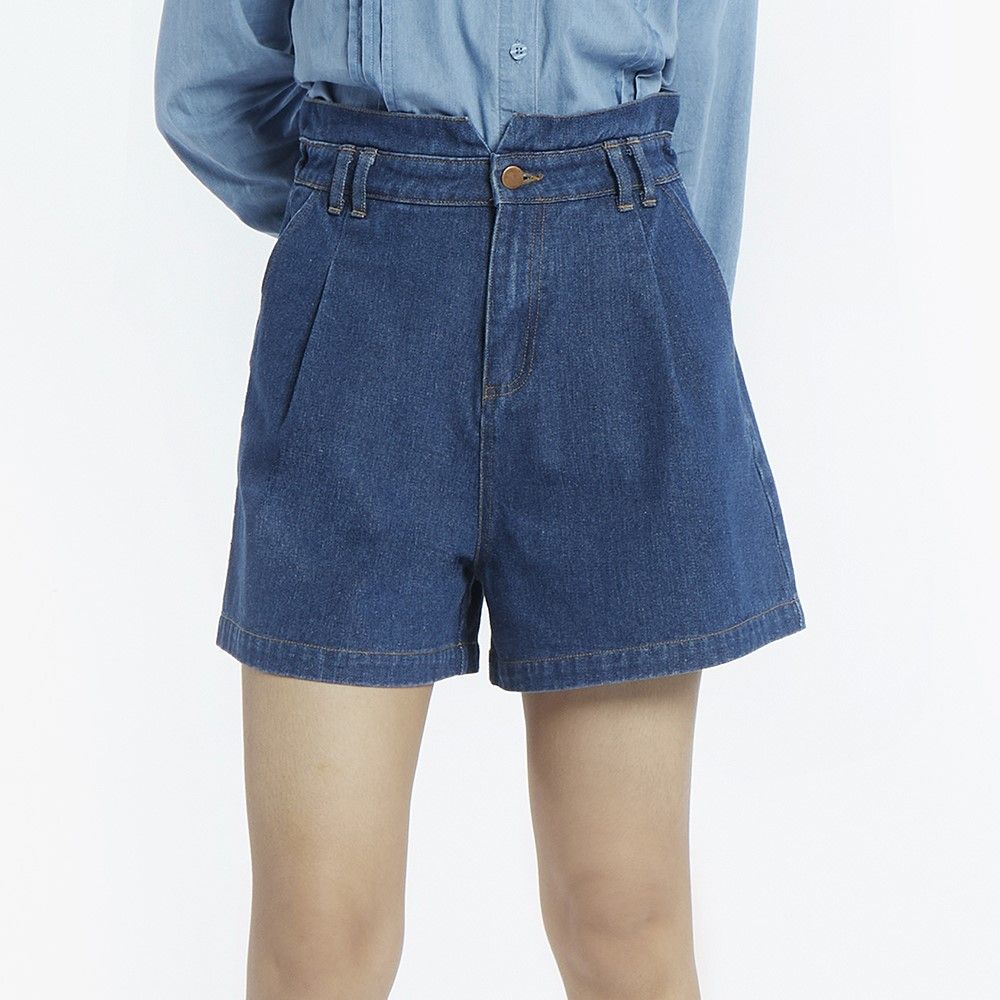 MESTYLE กางเกงยีนส์ขาสั้นเอวสูง สีเข้ม ไซซ์ L