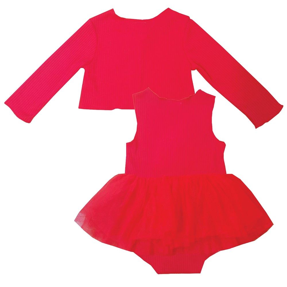 MESTYLE ชุดเซ็ทเดรสLITTLE ANGEL สีแดง ไซซ์ 12-18 เดือน