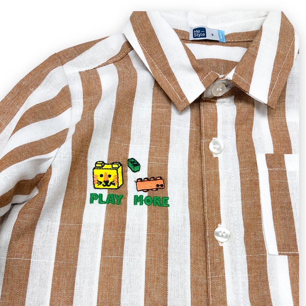 MESTYLE เสื้อเชิ้ตแขนยาว PUZZLE สีน้ำตาล ไซซ์ 3 ปี