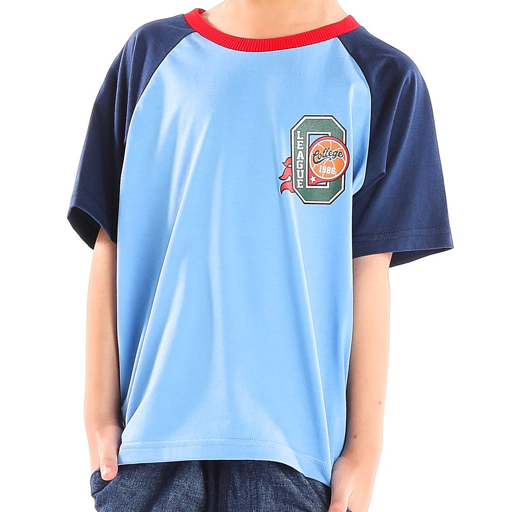 ME STYLE เสื้อแขนสั้นไหลสโลป ฟ้า 7 ปี