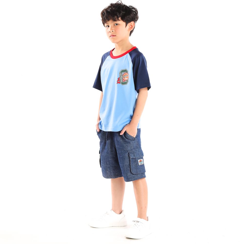 ME STYLE เสื้อแขนสั้นไหลสโลป ฟ้า 9 ปี