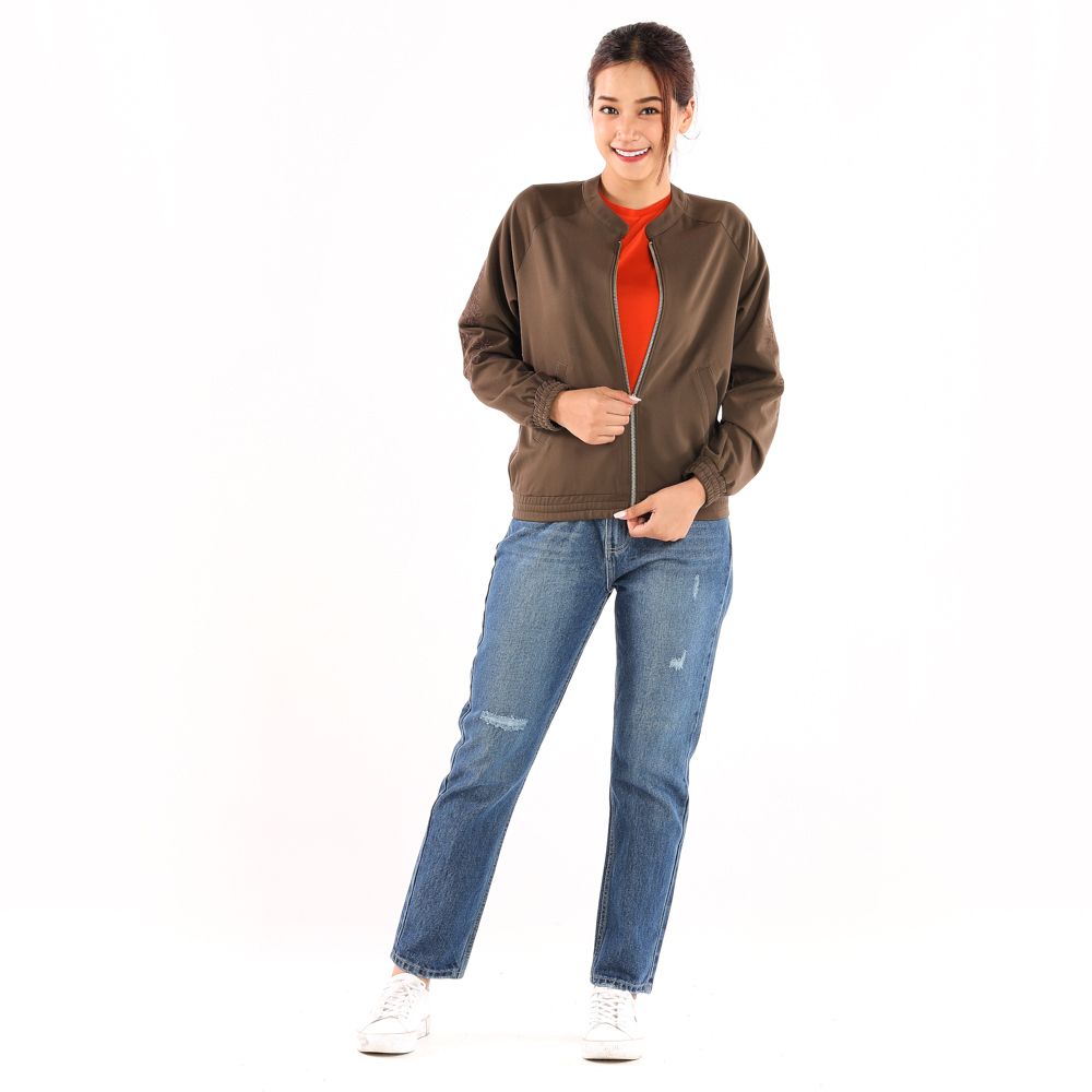 ME STYLE เสื้อแจ็คเก็ตแต่งปัก น้ำตาล S