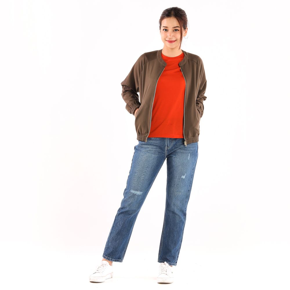 ME STYLE เสื้อแจ็คเก็ตแต่งปัก น้ำตาล XL