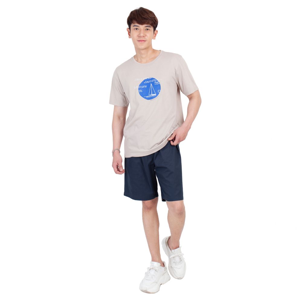 ME STYLE เสื้อแขนสั้นพิมพ์ สีเบจ M