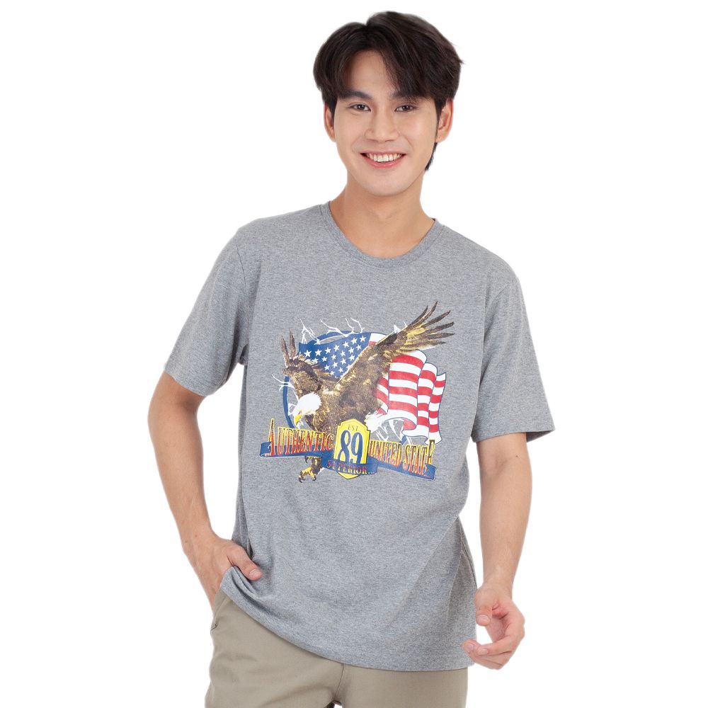 ME STYLE เสื้อยืดพิมพ์สีเทา ไซส์ XL