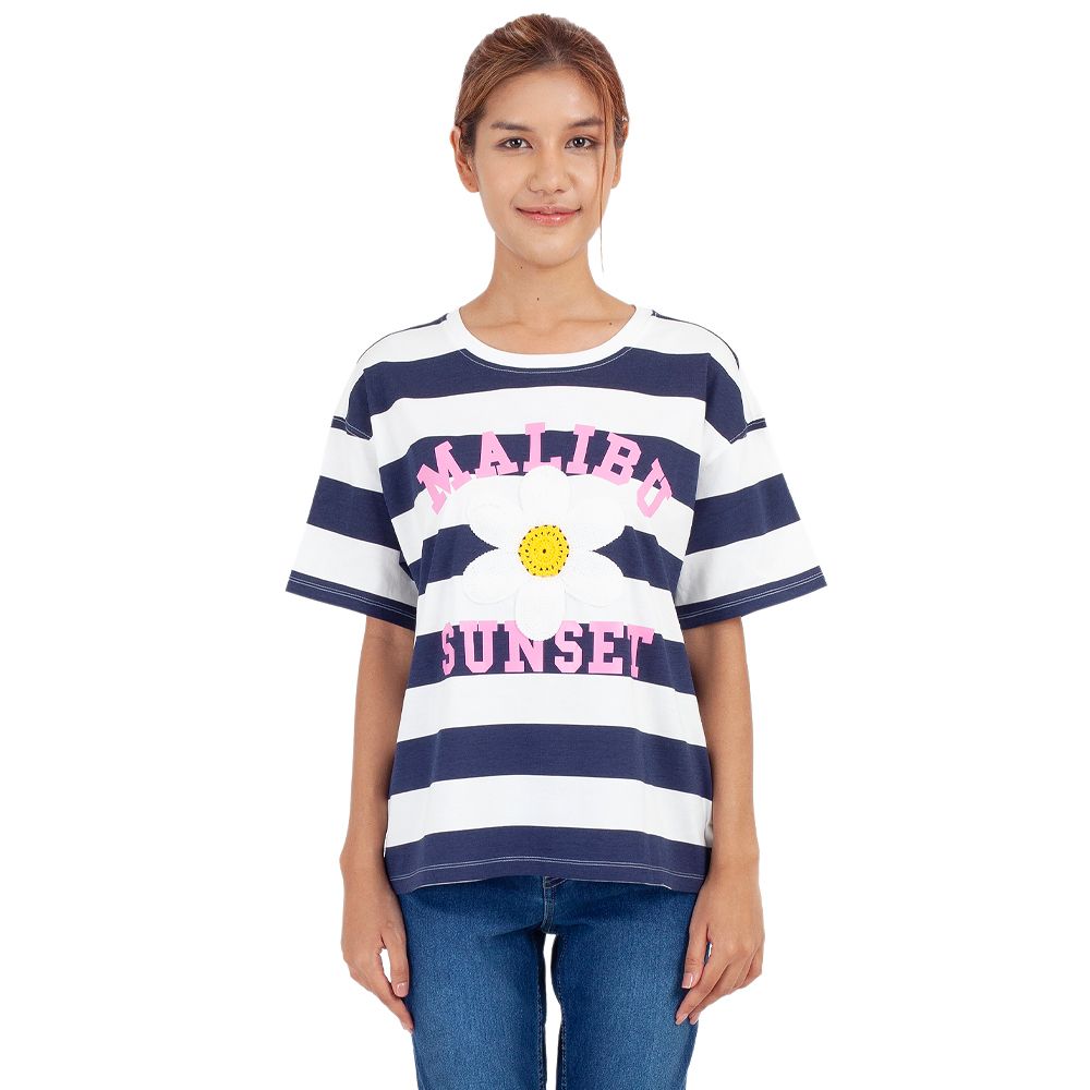 ME STYLE เสื้อยืดลายริ้วสีกรมท่า ไซส์ L