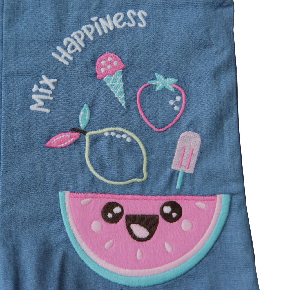 ME STYLEเอี๊ยมพร้อมเสื้อFRUITY สียีนส์กลาง ไซส์ 6-9