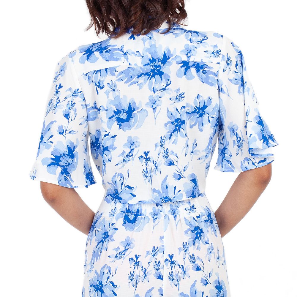 ME STYLE เสื้อเชิ้ตพิมพ์ผูกชาย สีฟ้า S